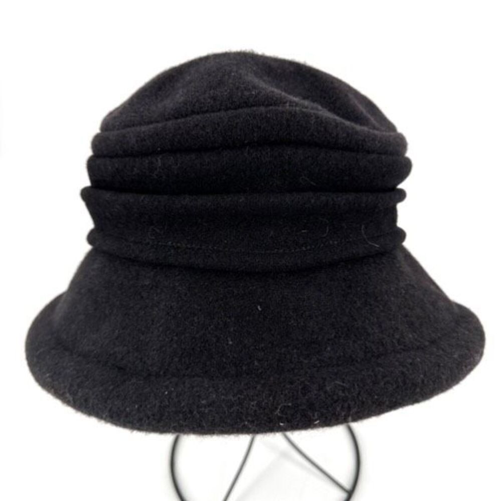 Parkhurst 100% Wool‎ Black Lauren Brim Cloche Bucket Ribbed OSFM